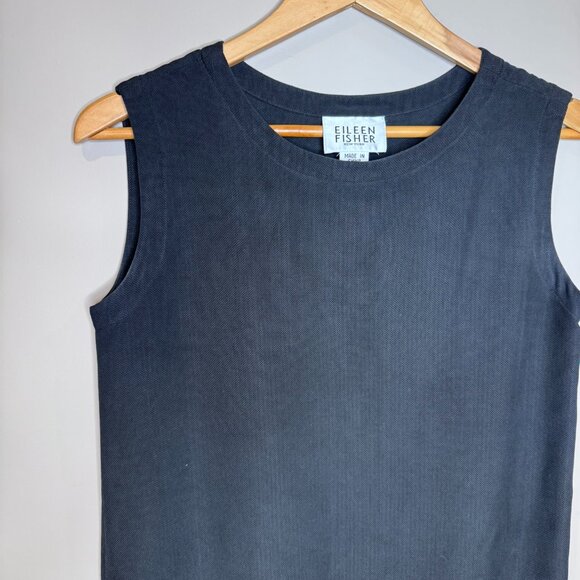 Eileen Fisher | 100% Silk Shift Midi Dress | Black | Medium - Picture 3 of 4